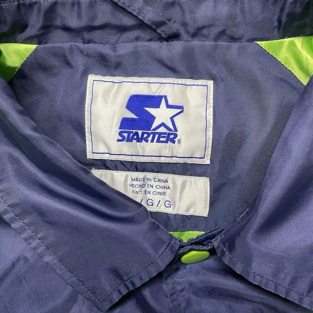 Seattle Seahawks Starter Jacket Satin Color Rush Bomber Lined Button Up Vtg L